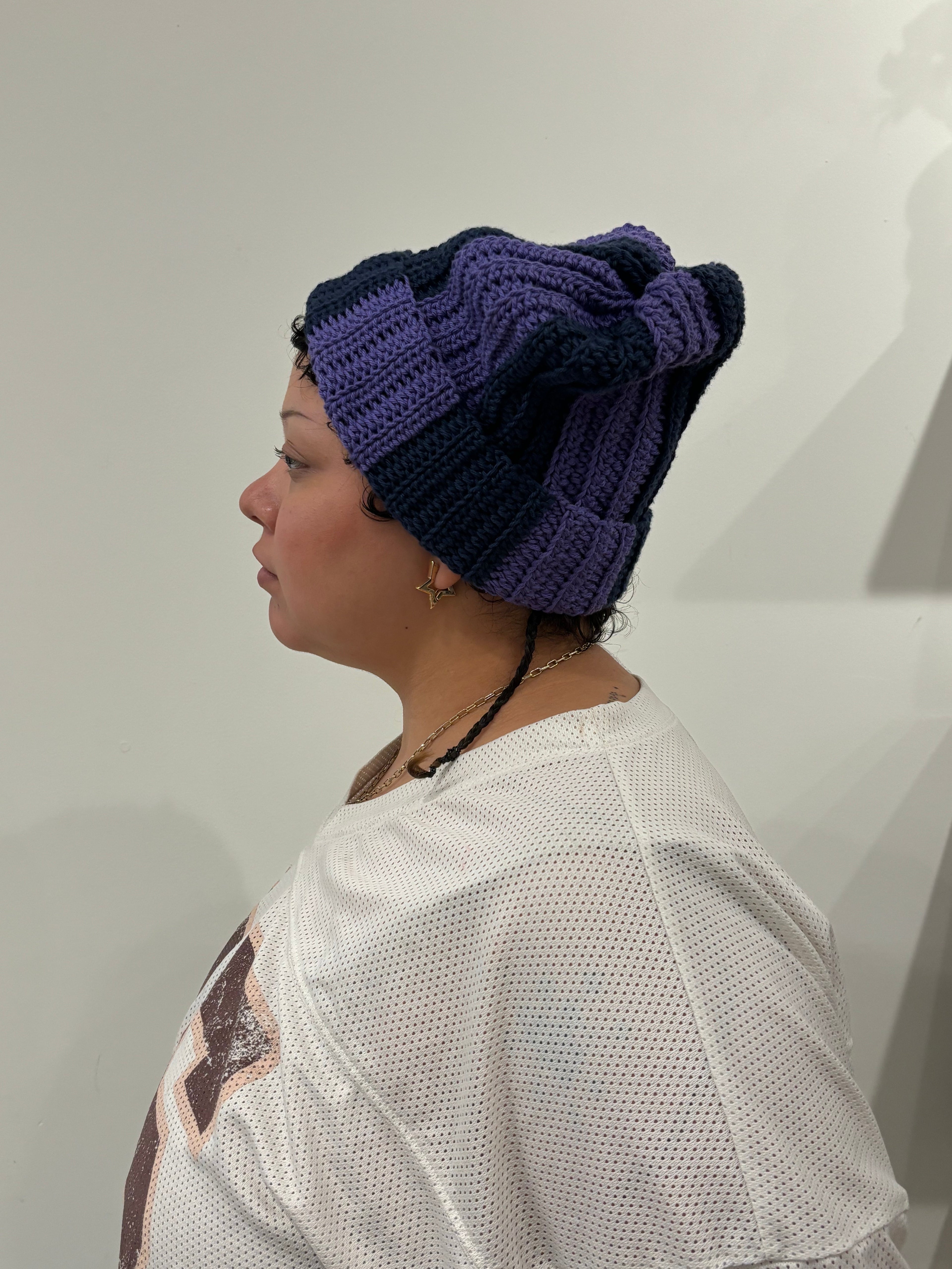 Navy and Violet Crochet Beanie