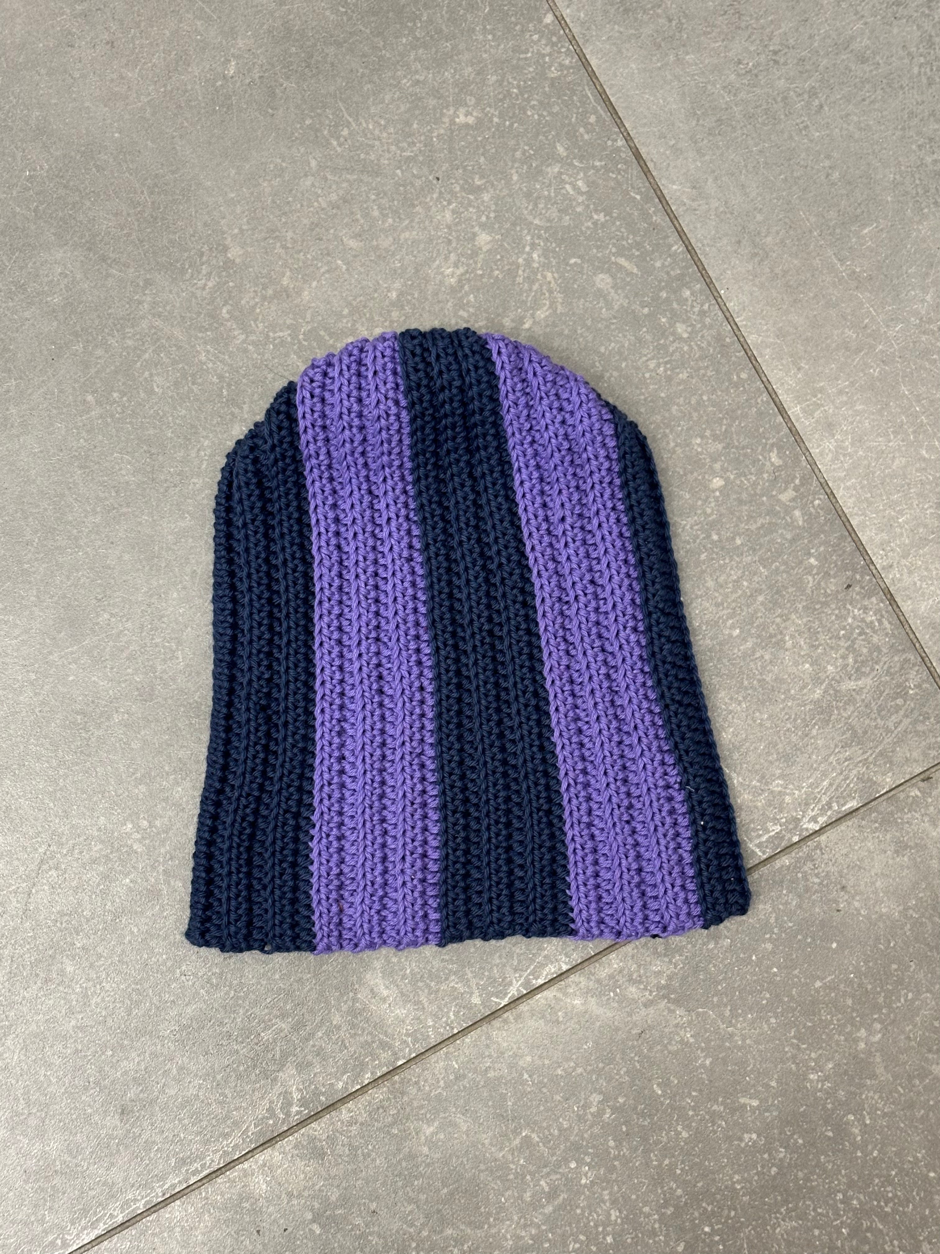 Navy and Violet Crochet Beanie