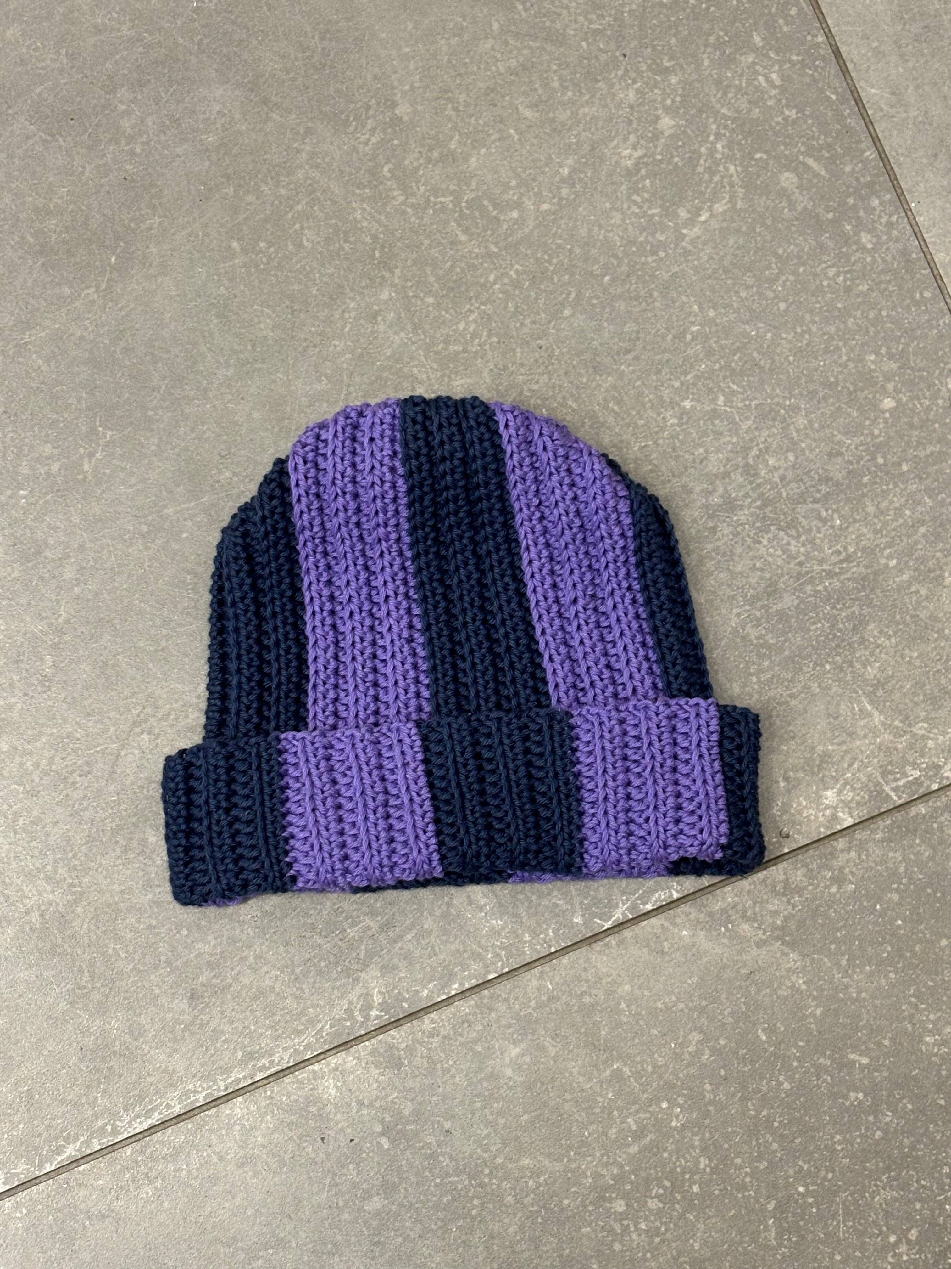 Navy and Violet Crochet Beanie