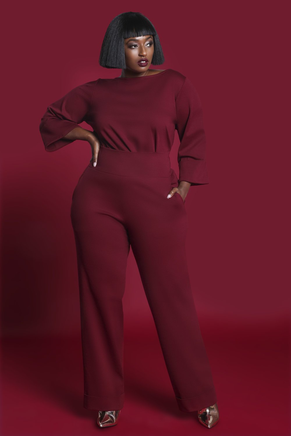 (Sample) High Waist Wide Leg Slacks no Cuff- JIBRI