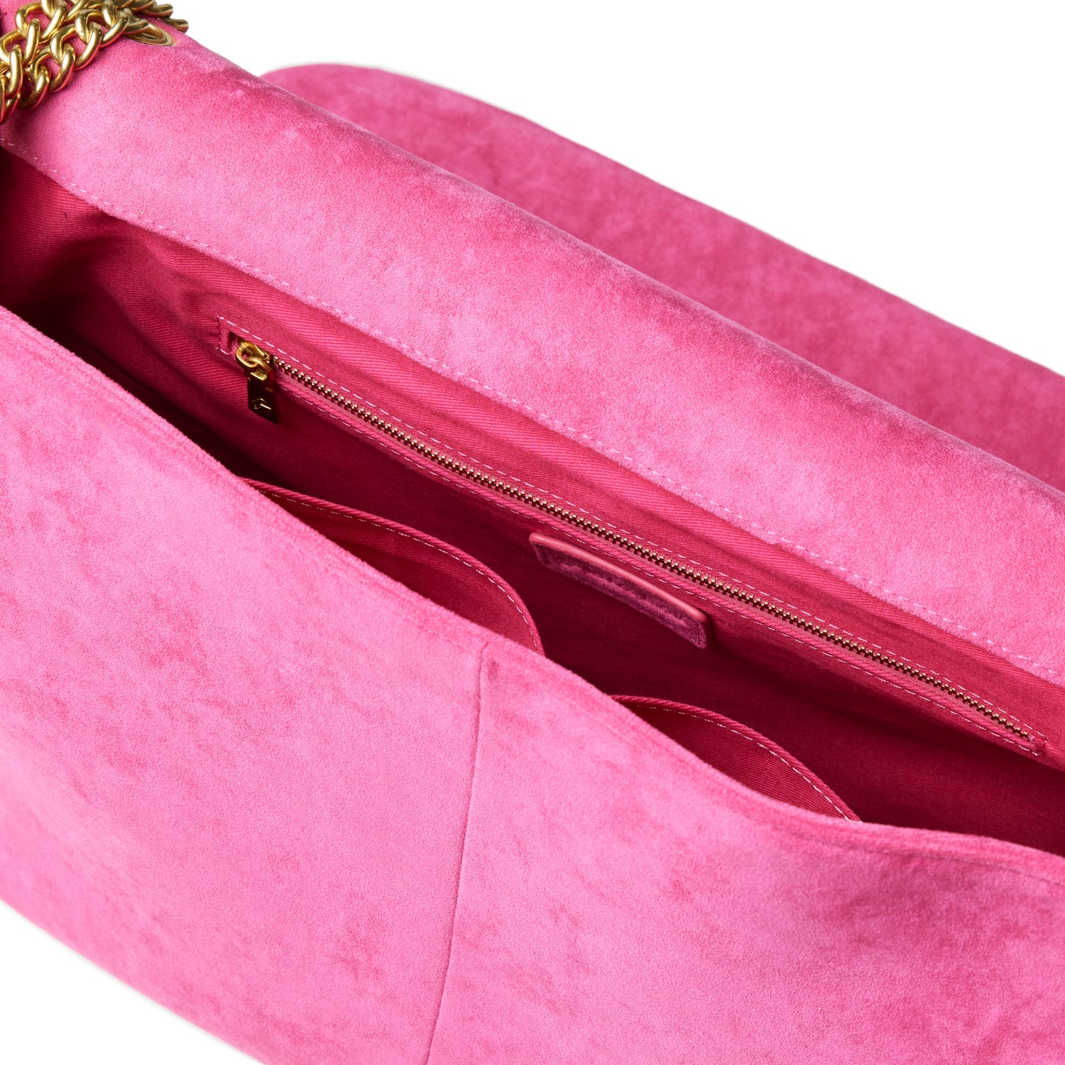 LARGE SUEDE FLAP BAG - HOT PINK