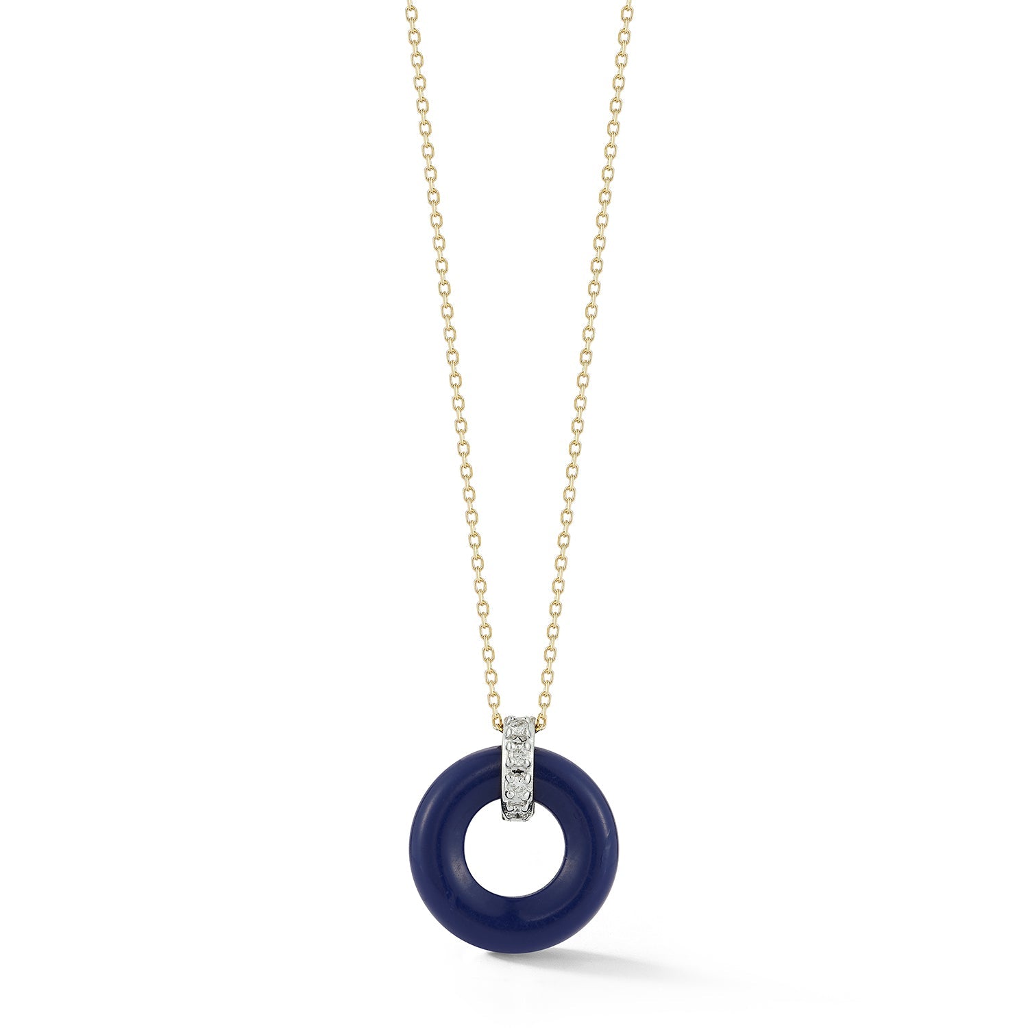 14kt Lapis Donut and Diamond Door Knocker Necklace