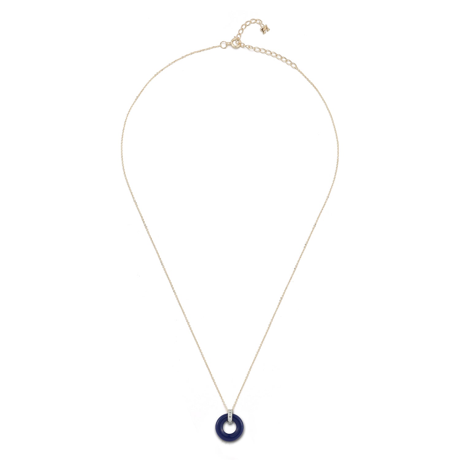 14kt Lapis Donut and Diamond Door Knocker Necklace
