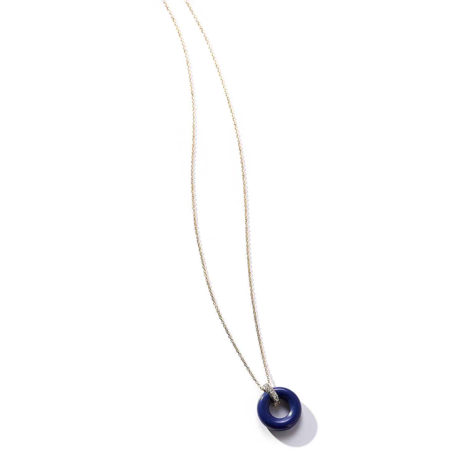 14kt Lapis Donut and Diamond Door Knocker Necklace