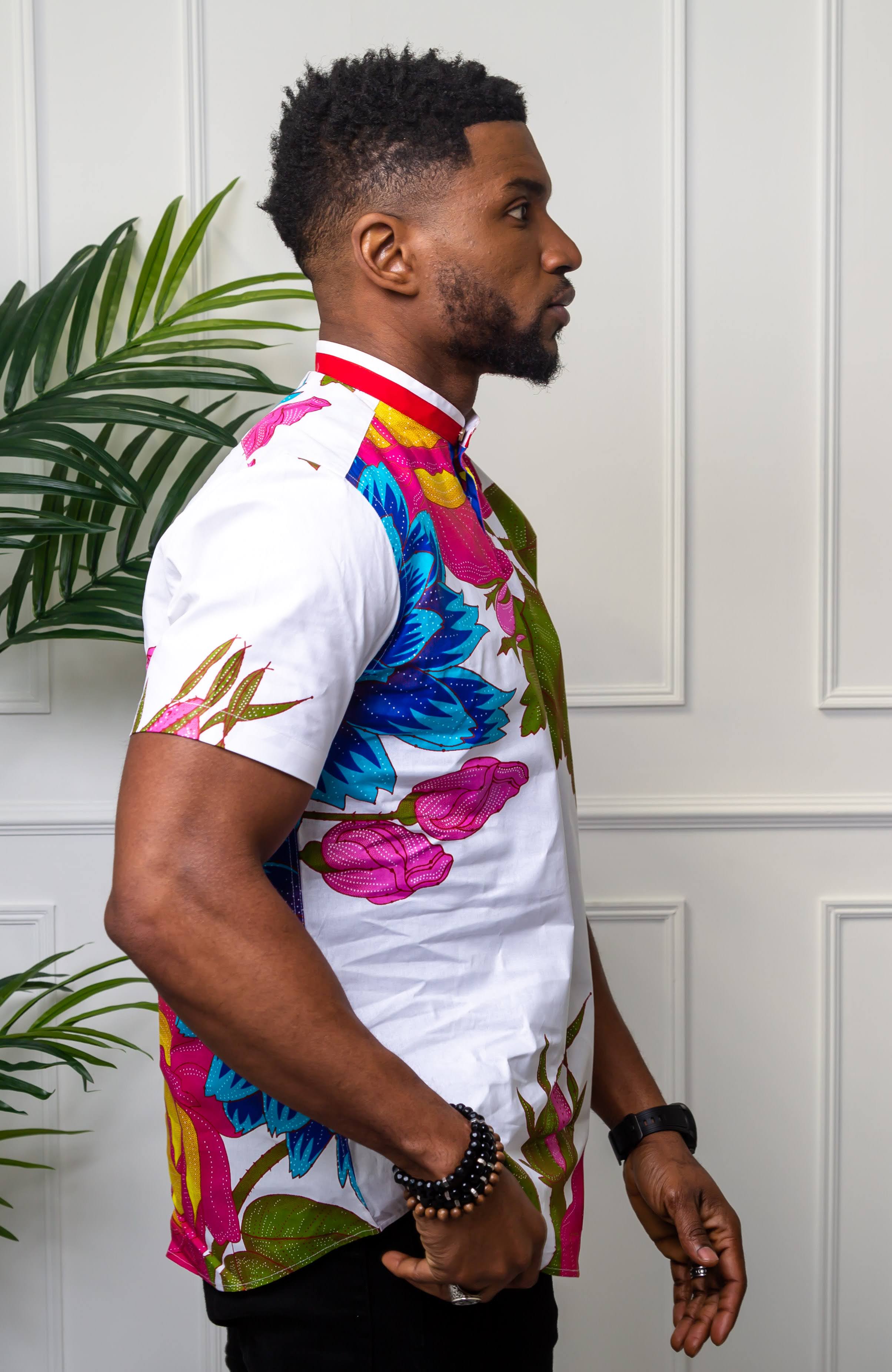 African Print Grandad Collared Shirt for Men - THOMAS