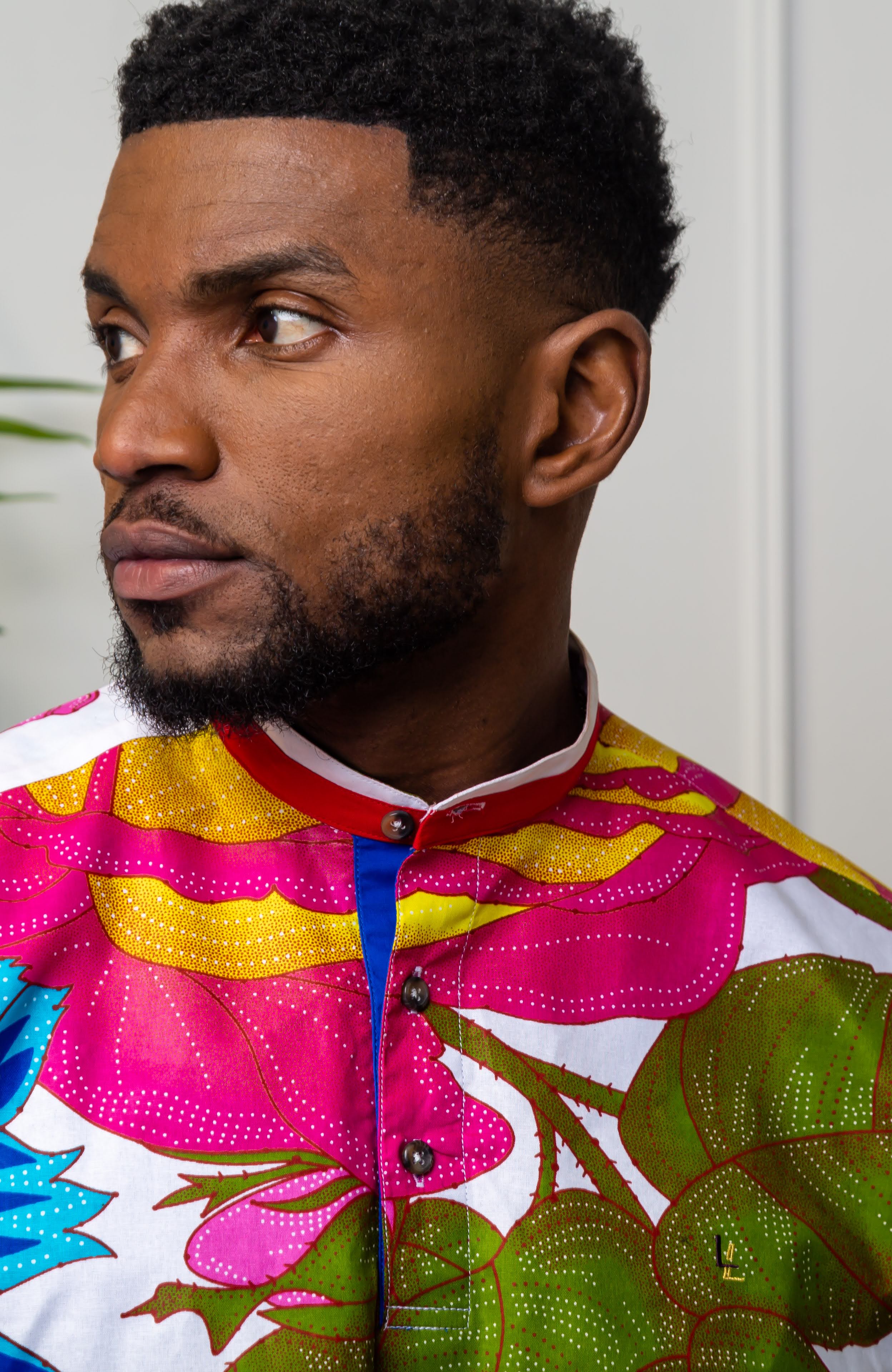 African Print Grandad Collared Shirt for Men - THOMAS