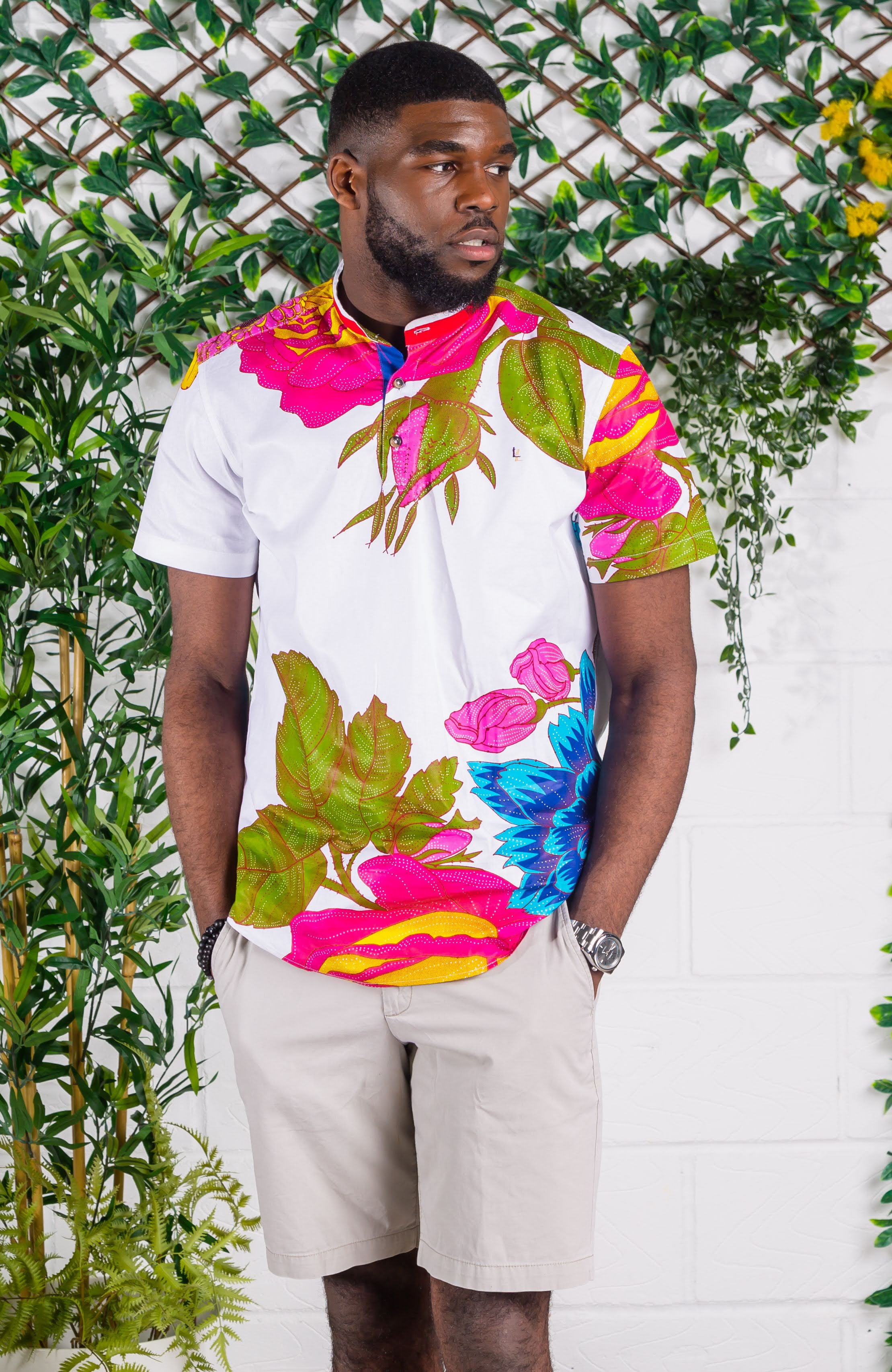 African Print Grandad Collared Shirt for Men - THOMAS