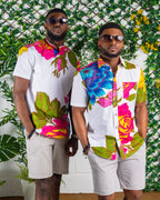 African Print Grandad Collared Shirt for Men - THOMAS