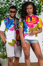 African Print Short Sleeved Shirt for Women - THALIA