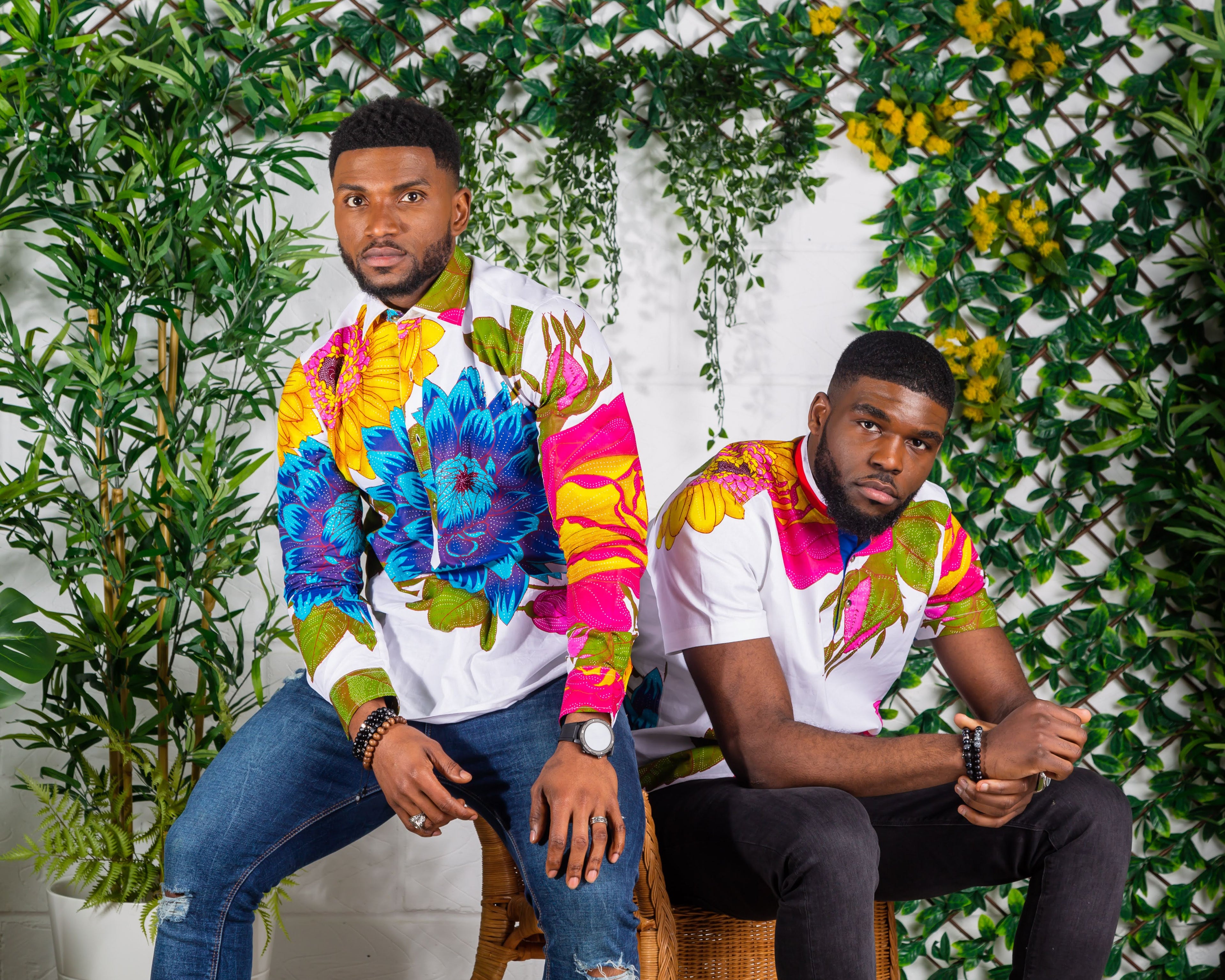 African Print Grandad Collared Shirt for Men - THOMAS