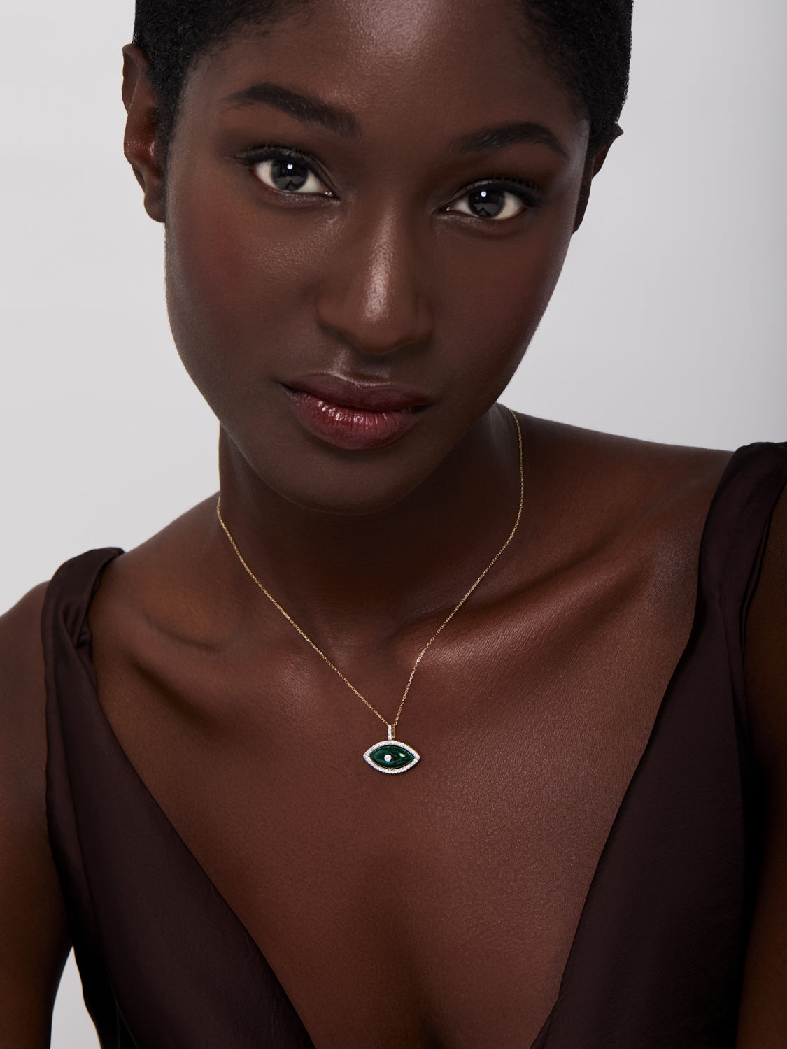 14kt Malachite Marquise Eye of Protection Necklace