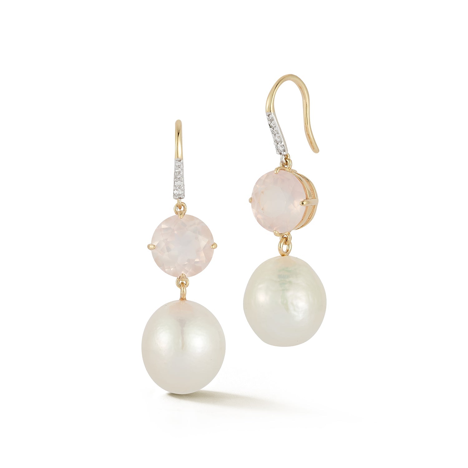 14kt Brilliant Pink Topaz and Baroque Pearl Drop Earrings