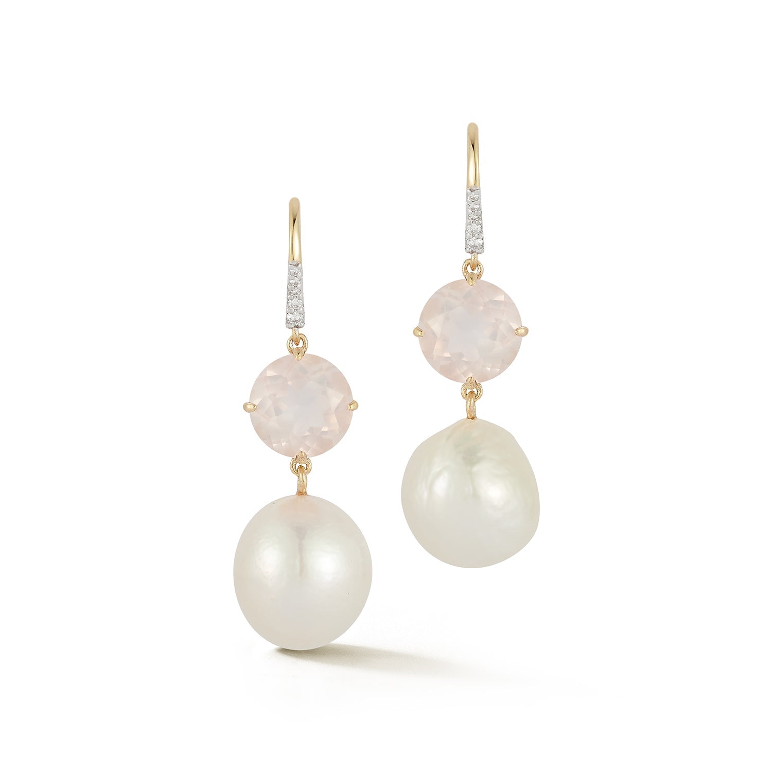 14kt Brilliant Pink Topaz and Baroque Pearl Drop Earrings
