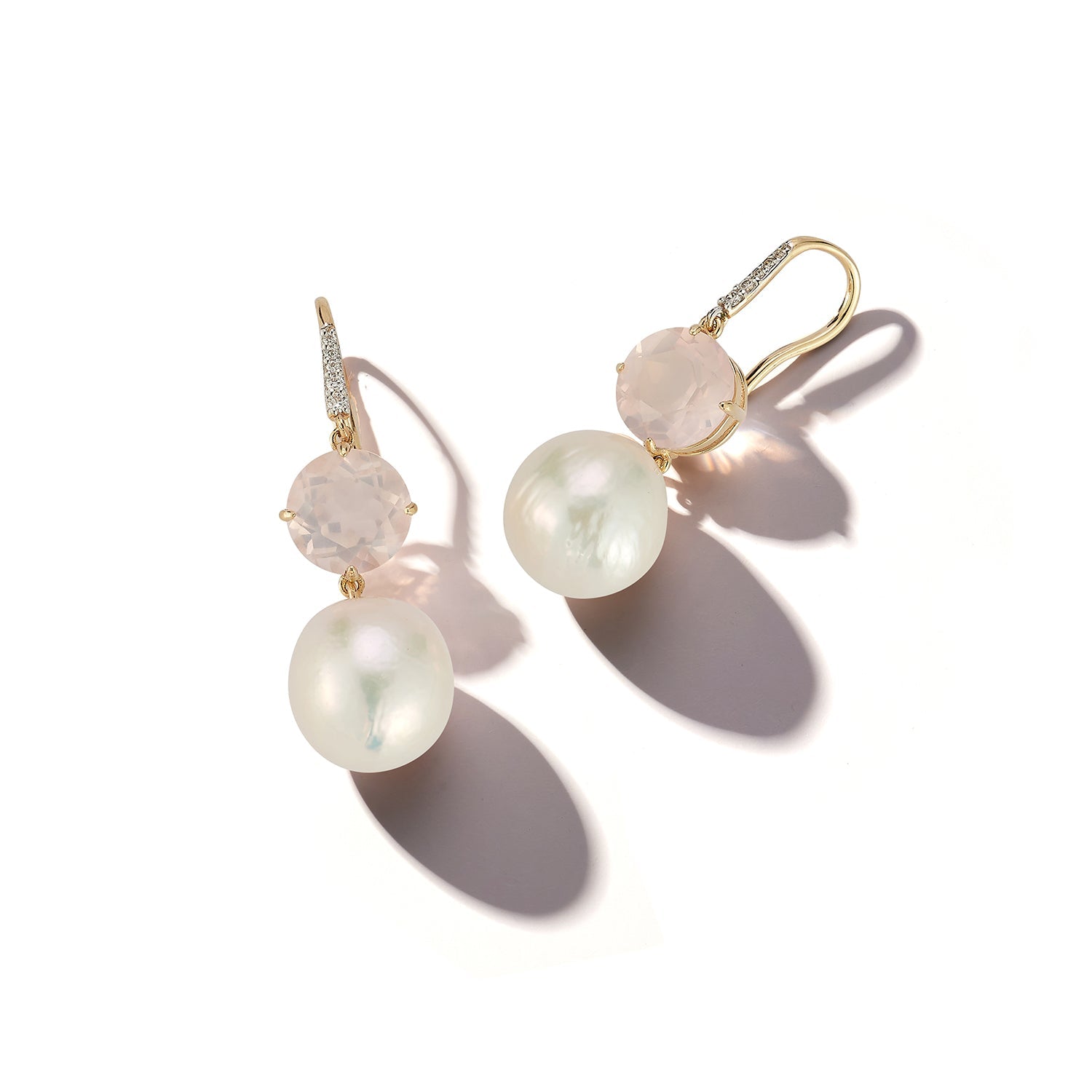 14kt Brilliant Pink Topaz and Baroque Pearl Drop Earrings