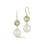 14kt Brilliant Green Amethyst and Baroque Pearl Drop Earrings