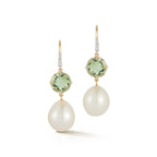14kt Brilliant Green Amethyst and Baroque Pearl Drop Earrings