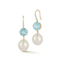 14kt Brilliant Blue Topaz and Baroque Pearl Drop Earrings