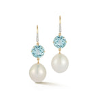 14kt Brilliant Blue Topaz and Baroque Pearl Drop Earrings