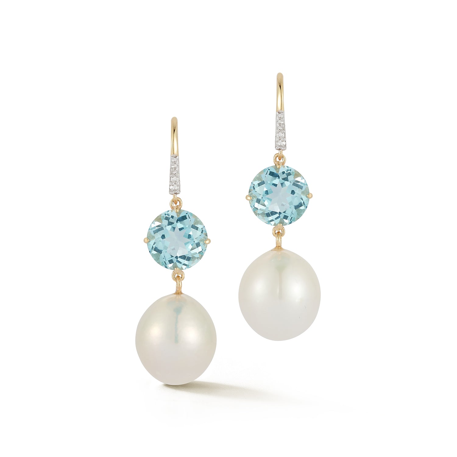 14kt Brilliant Blue Topaz and Baroque Pearl Drop Earrings