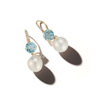 14kt Brilliant Blue Topaz and Baroque Pearl Drop Earrings