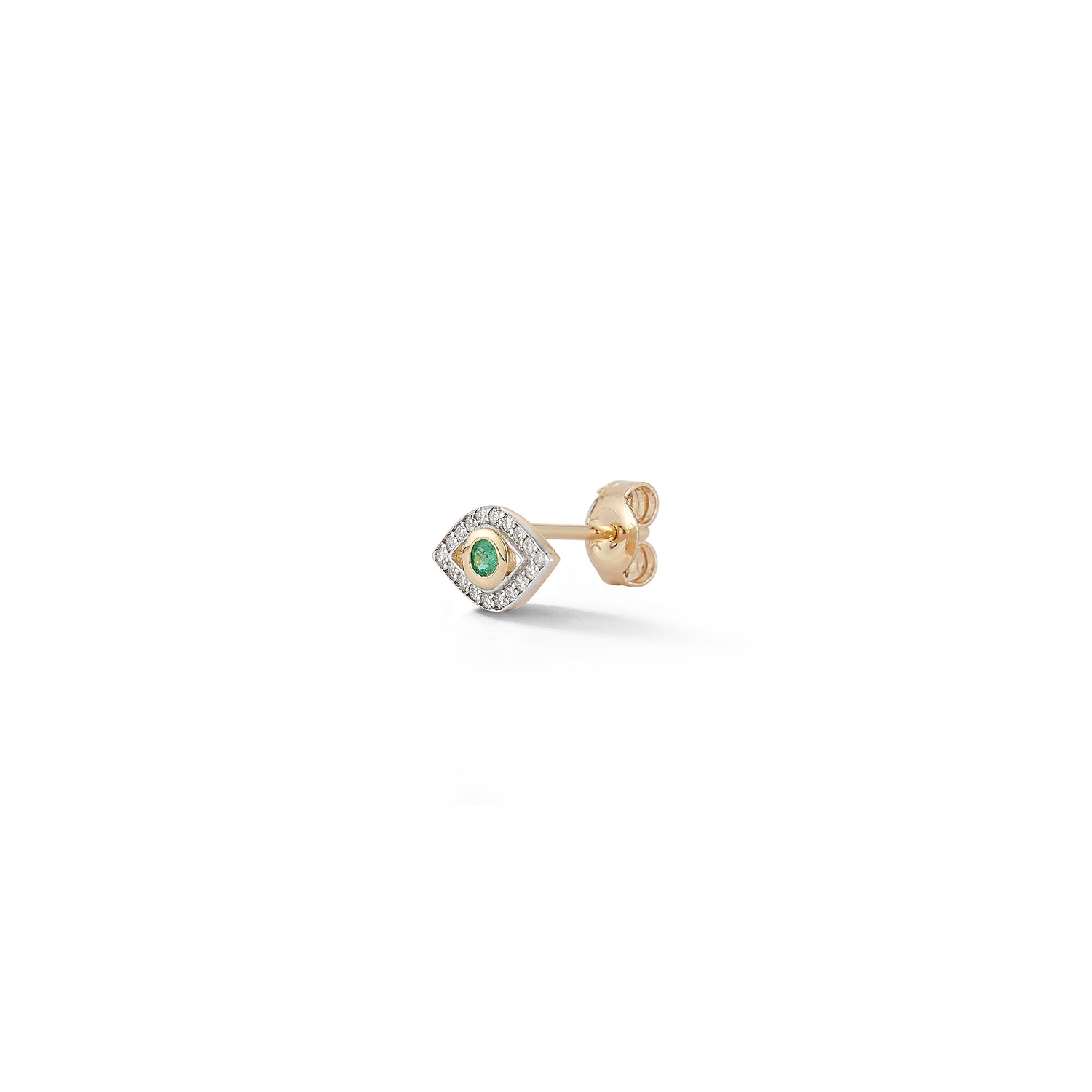 14kt Single Emerald Evil Eye Stud