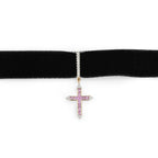 14kt Pink Sapphire and Diamond Cross Black Velvet Choker