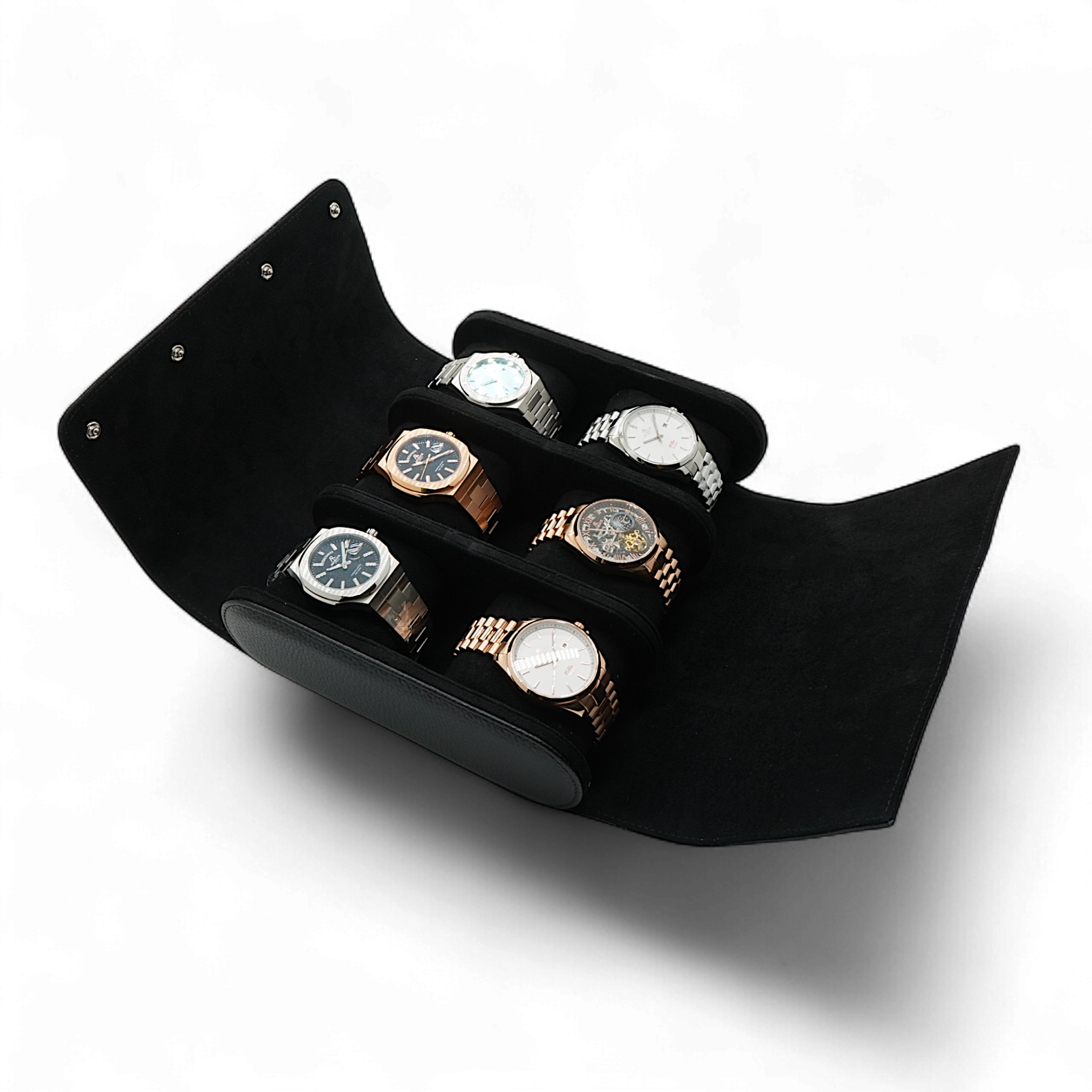 6pcs Black litchi leather watch case