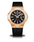 Rosegold/Black - Black leather - plain Constellation Day Date