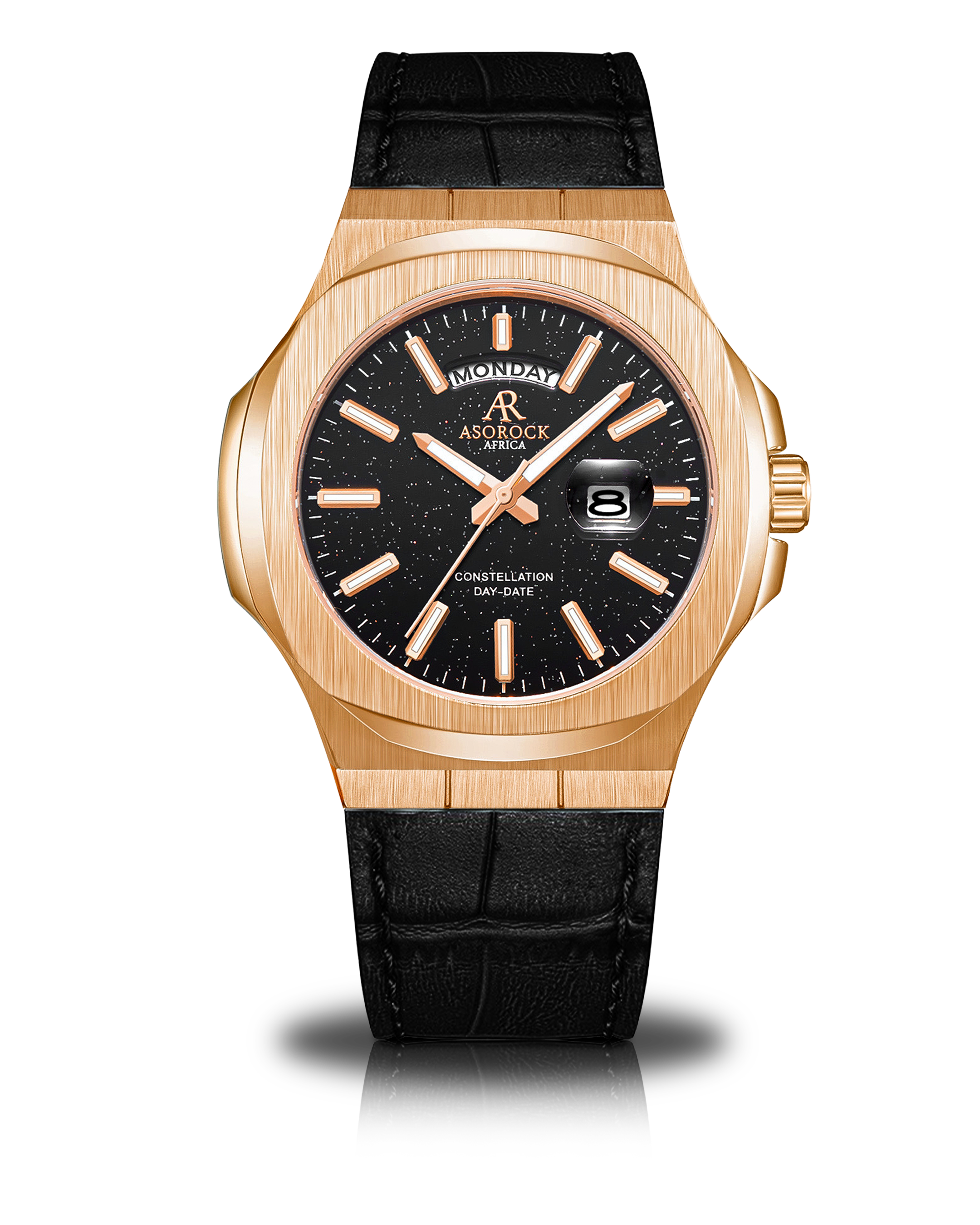 Rosegold/Black - Black leather - plain Constellation Day Date