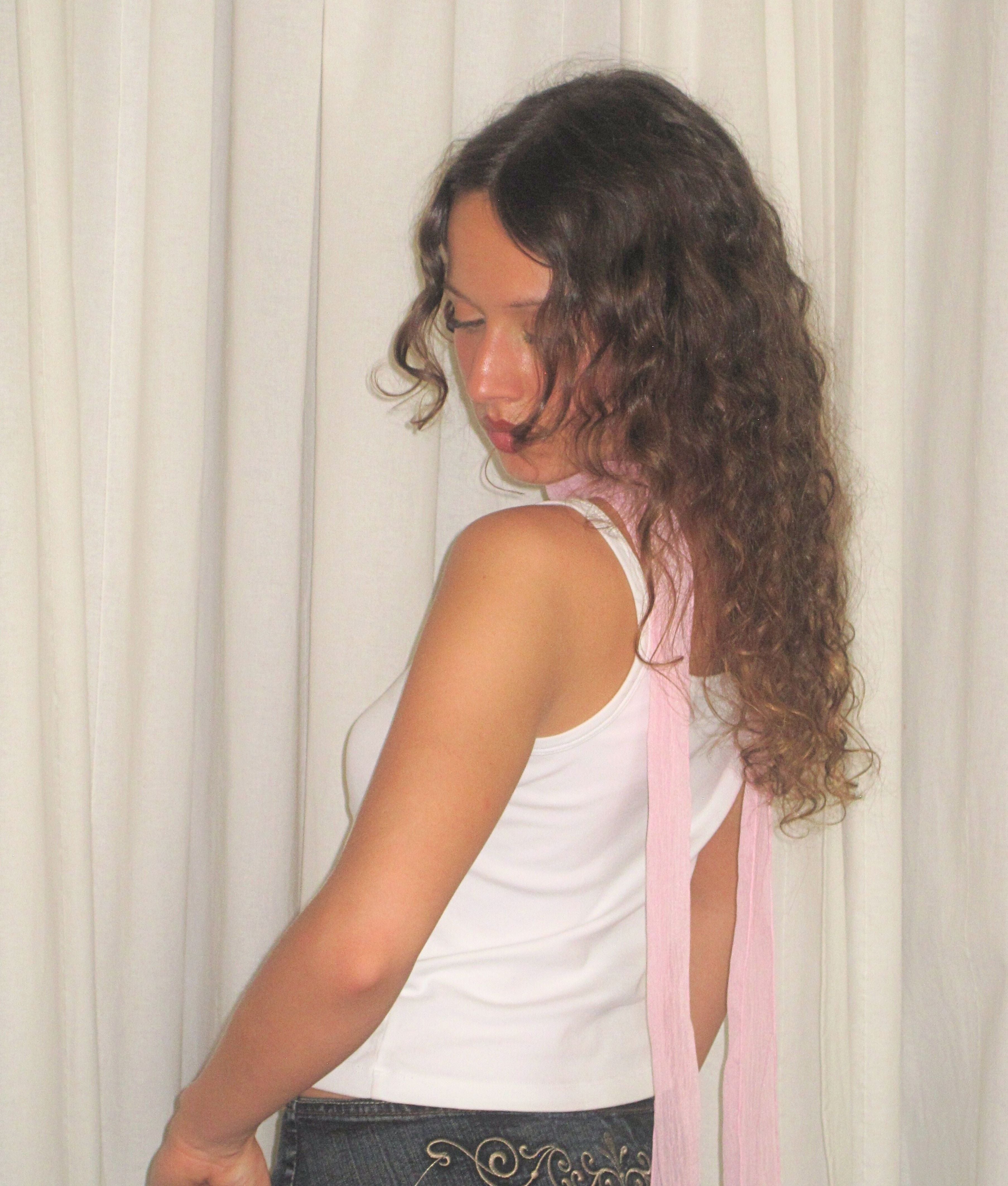 Tallulah skinny scarf in pink crinkle chiffon