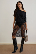 Ramona Midi Skirt in Black Sequin Lace