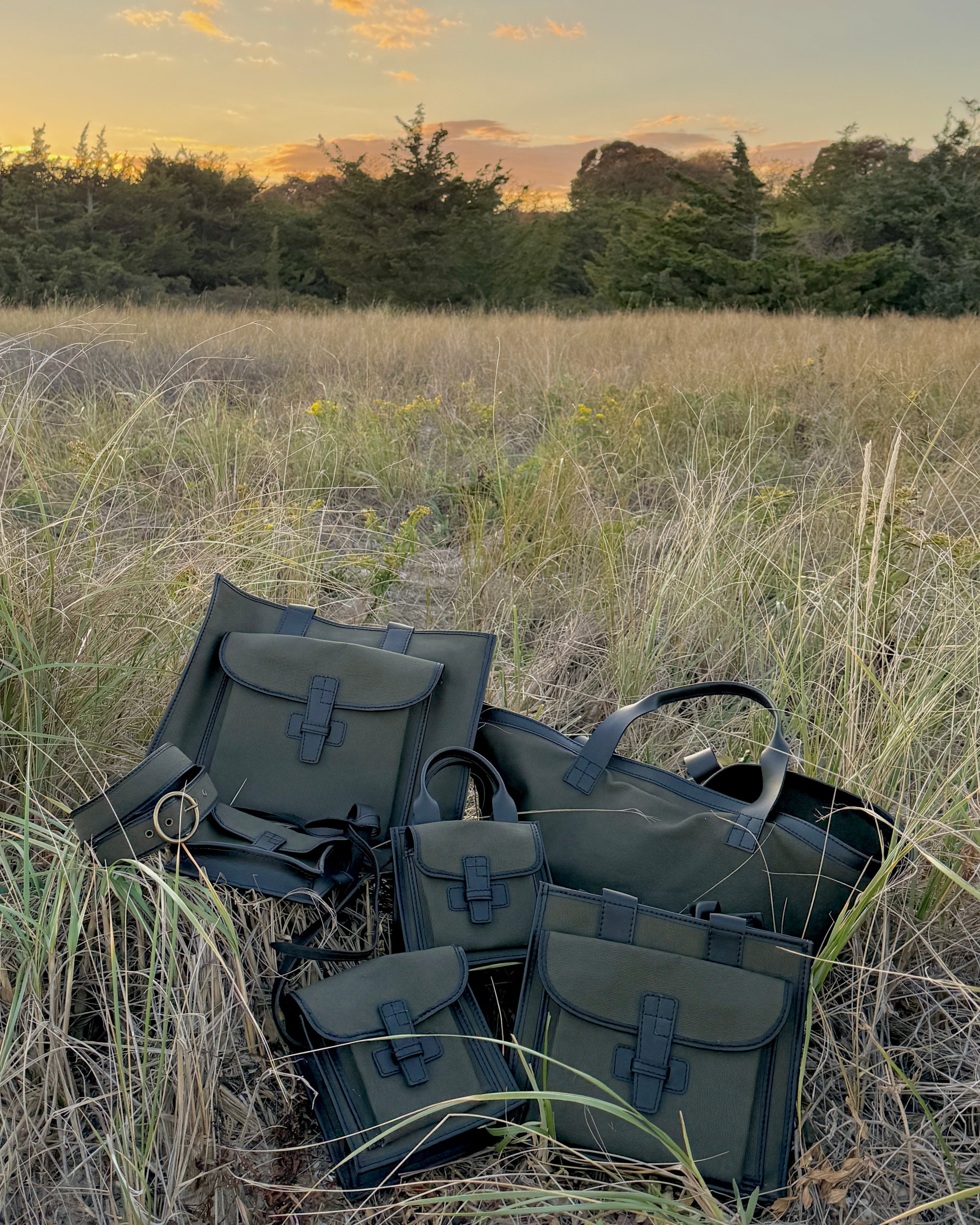 Circle Buckle Belt Canvas Vegan Leather