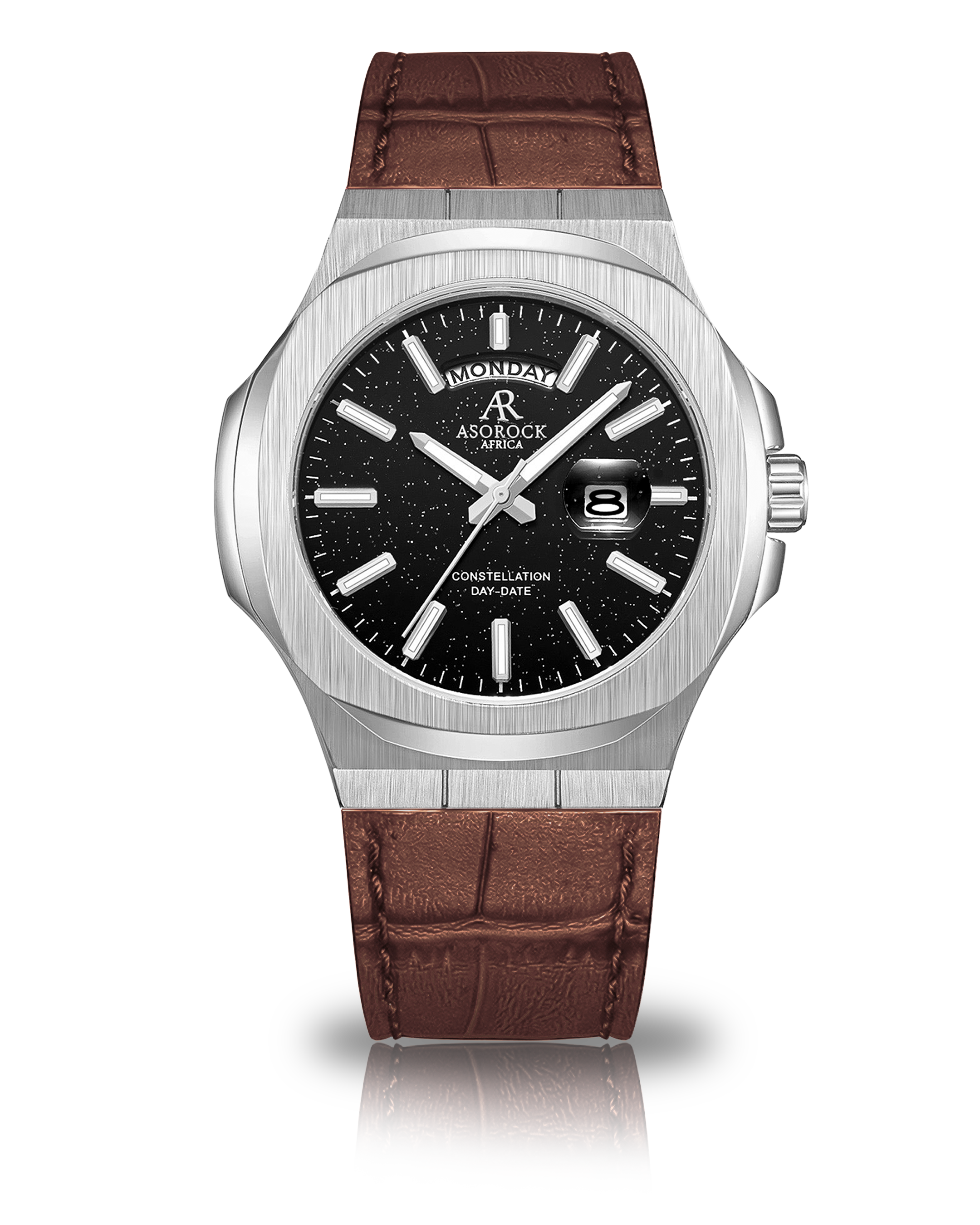 Silver/Black - brown leather strap plain Constellation Day Date
