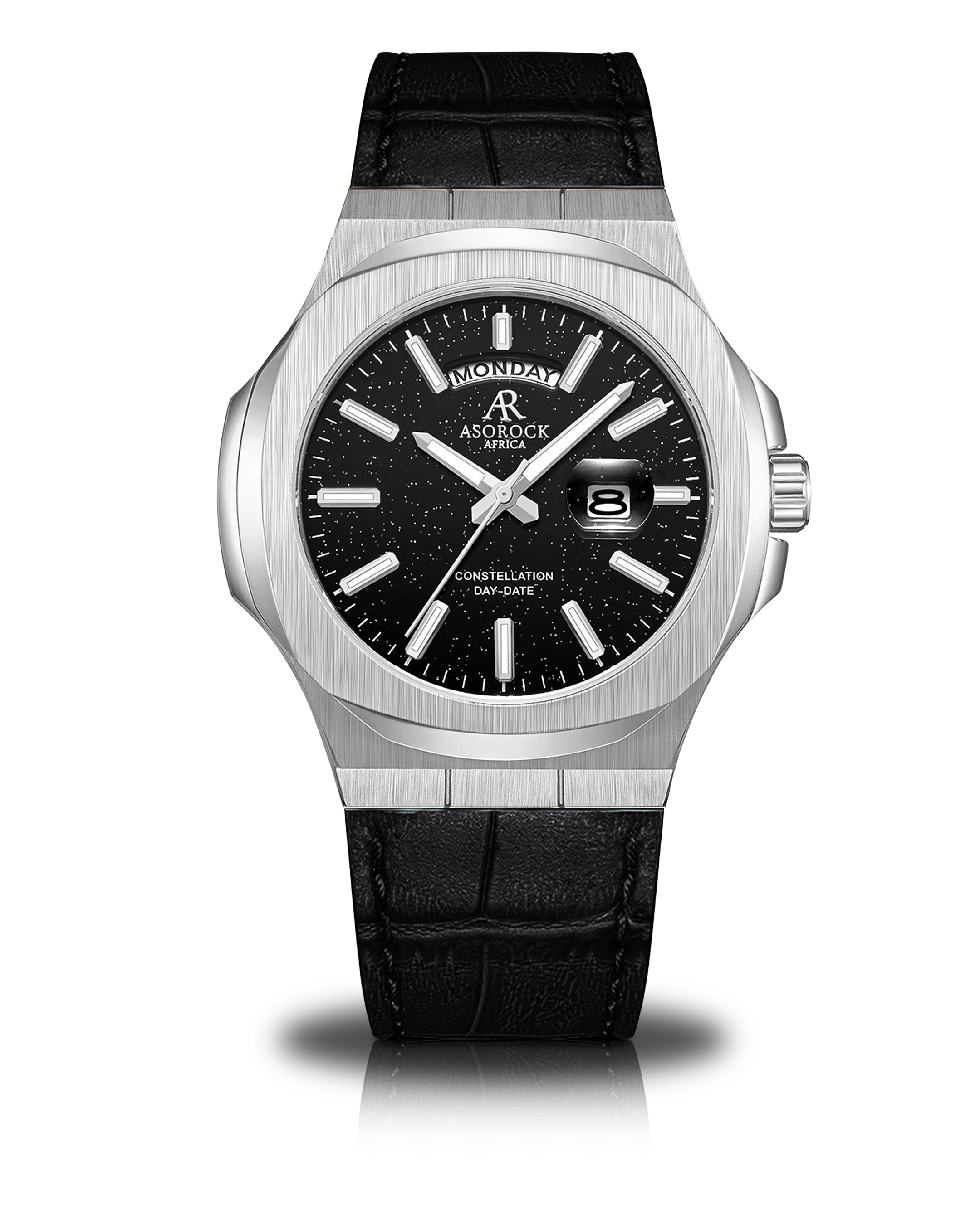 Silver/Black - black leather strap plain Constellation Day Date