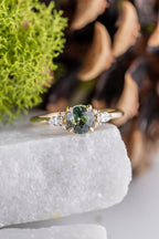 1.19ct Lena Round Teal Sapphire & Diamond Engagement Ring