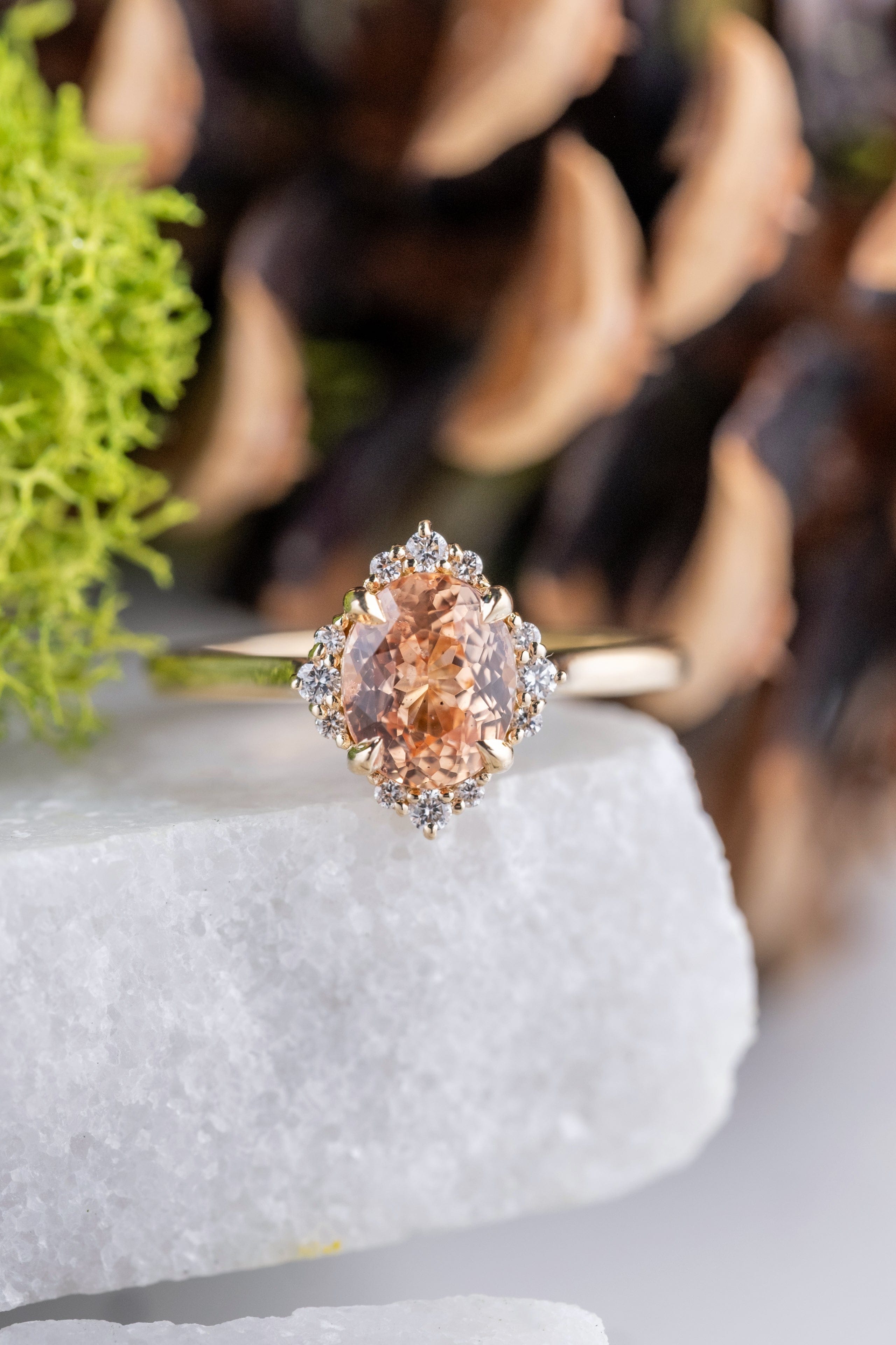 1.63ct Serena Oval Peach Sapphire & Diamond Engagement Ring