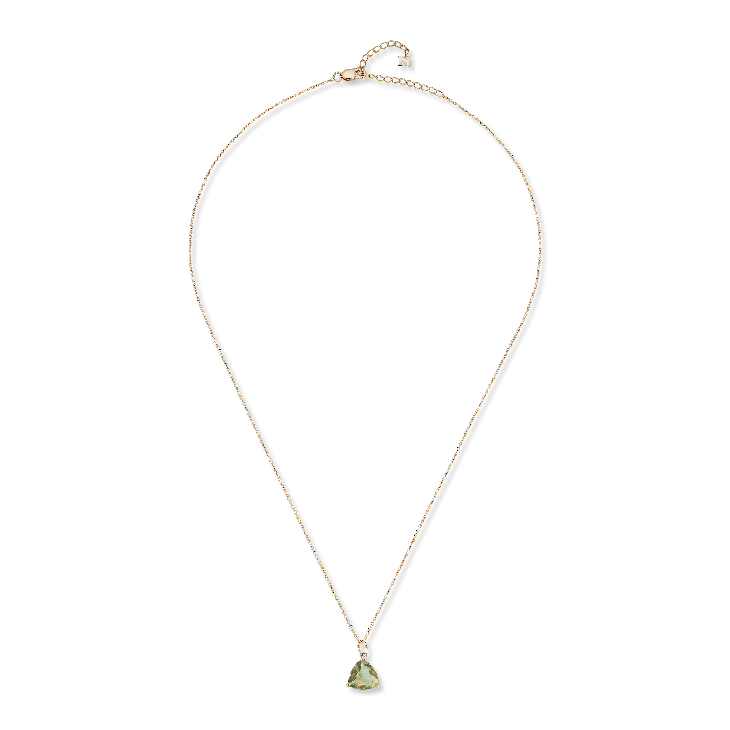 14kt Green Amethyst Trillion Necklace