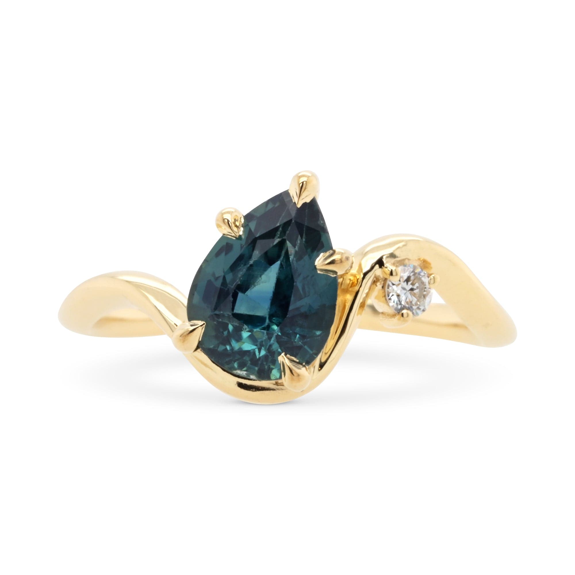 1.59ct Venus Pear Teal Sapphire & Diamond Engagement Ring