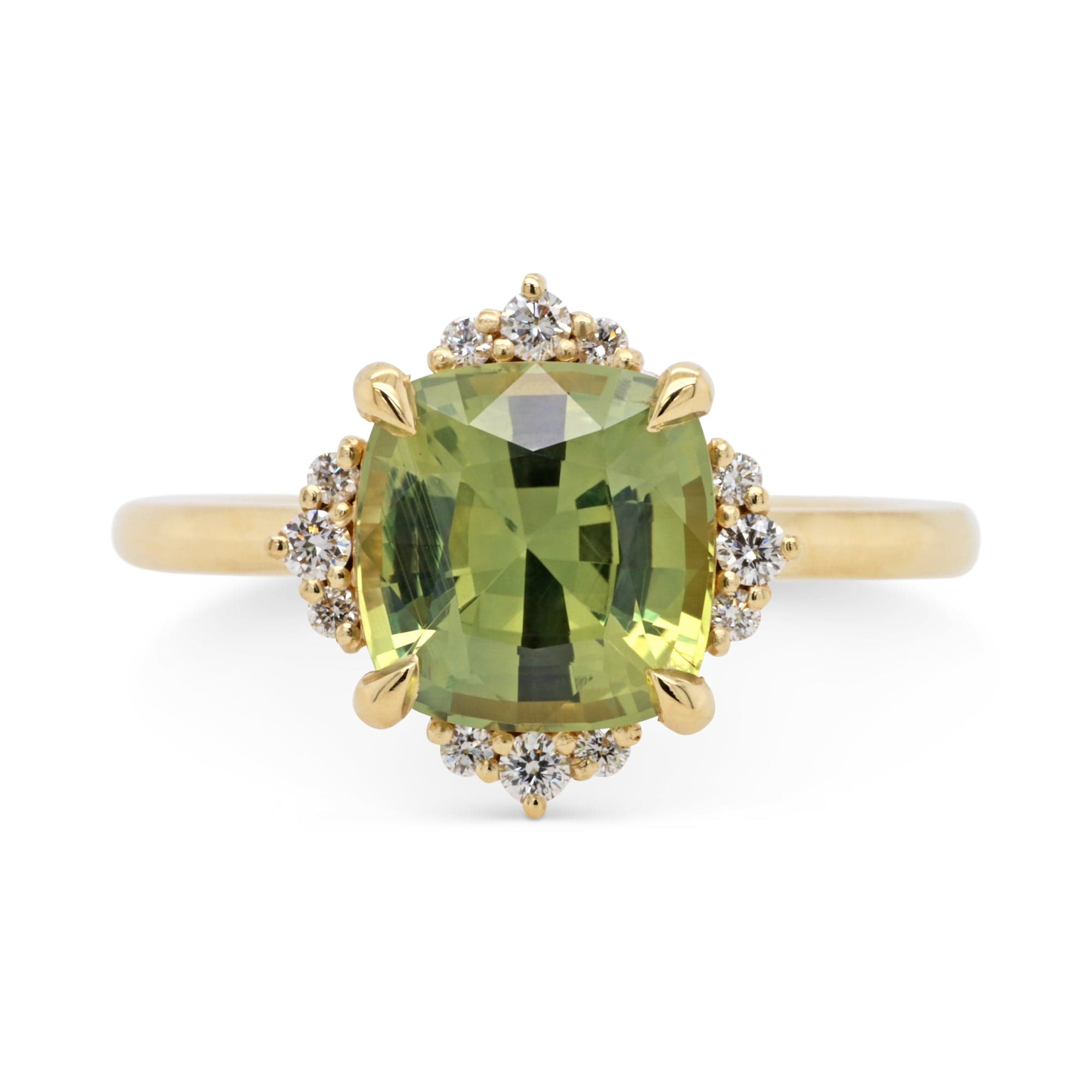 2.81ct Serena Cushion Olive Green Sapphire & Diamond Engagement Ring