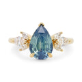 2.59ct Bella Pear Opalescent Blue Sapphire & Marquise Diamond Engagement Ring
