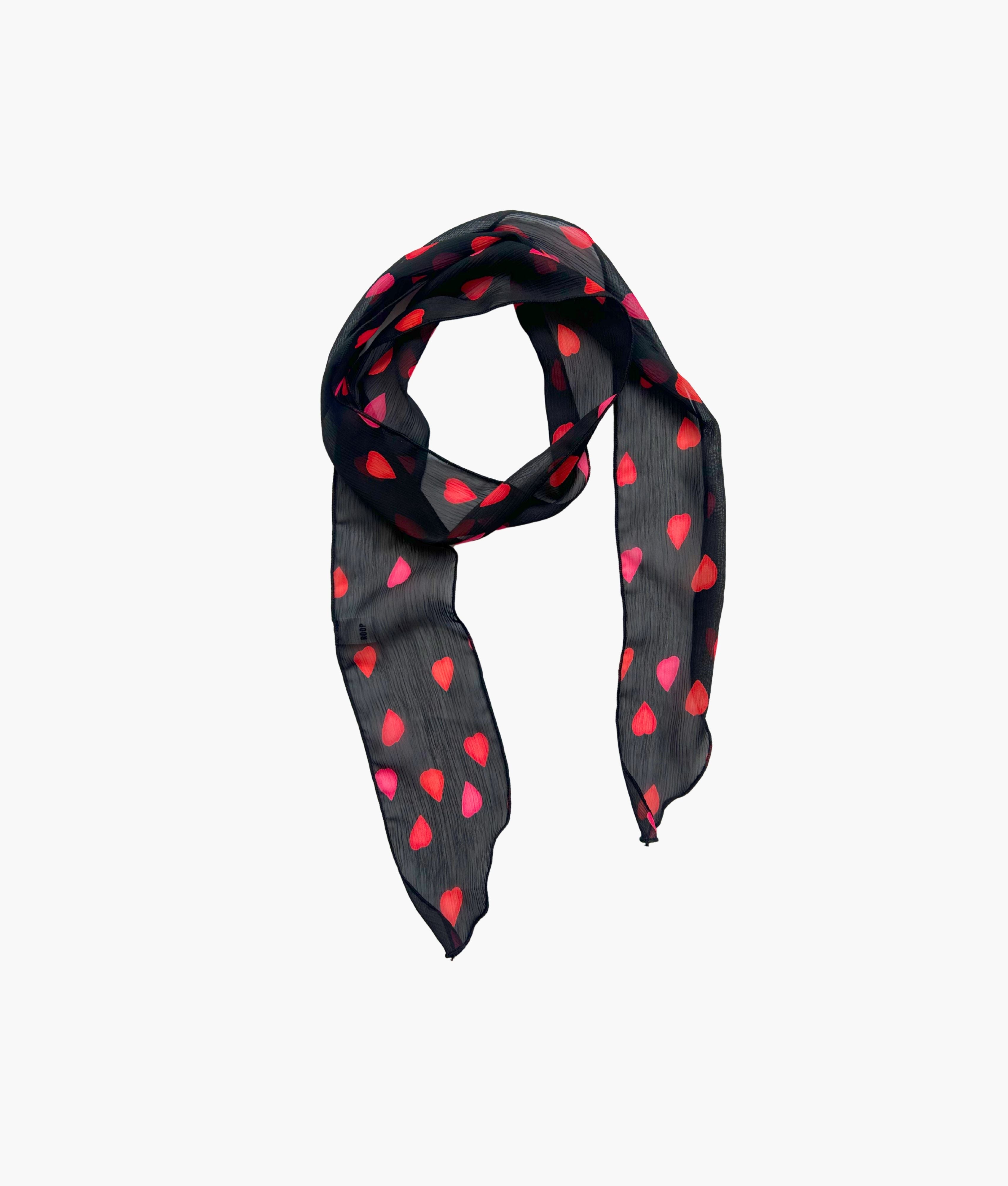 Ziza skinny scarf in black with petal print crinkle chiffon