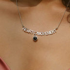 Heart Movement Necklace in White Rhodium with Black Agate - 1 Left