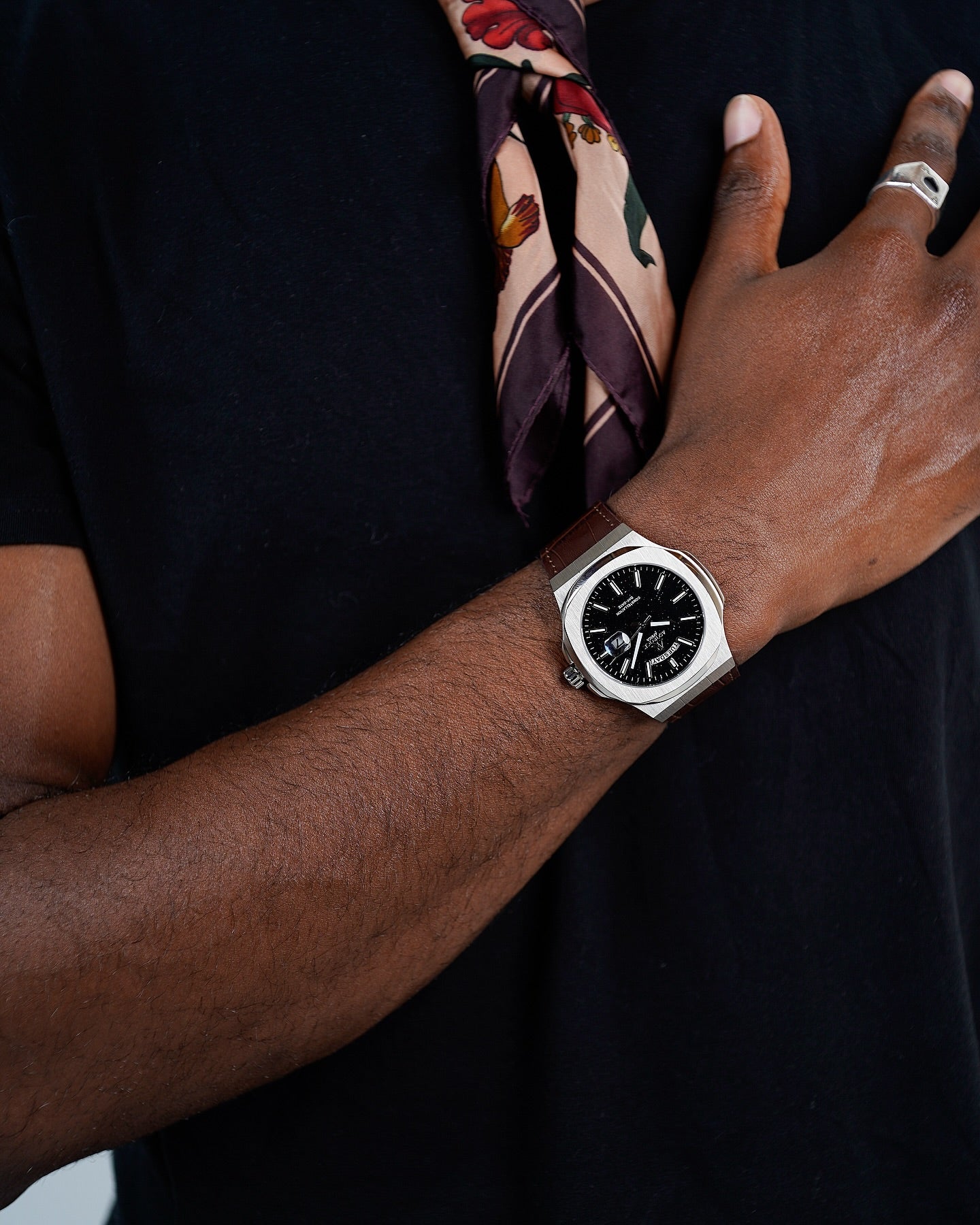 Silver/Black - brown leather strap plain Constellation Day Date