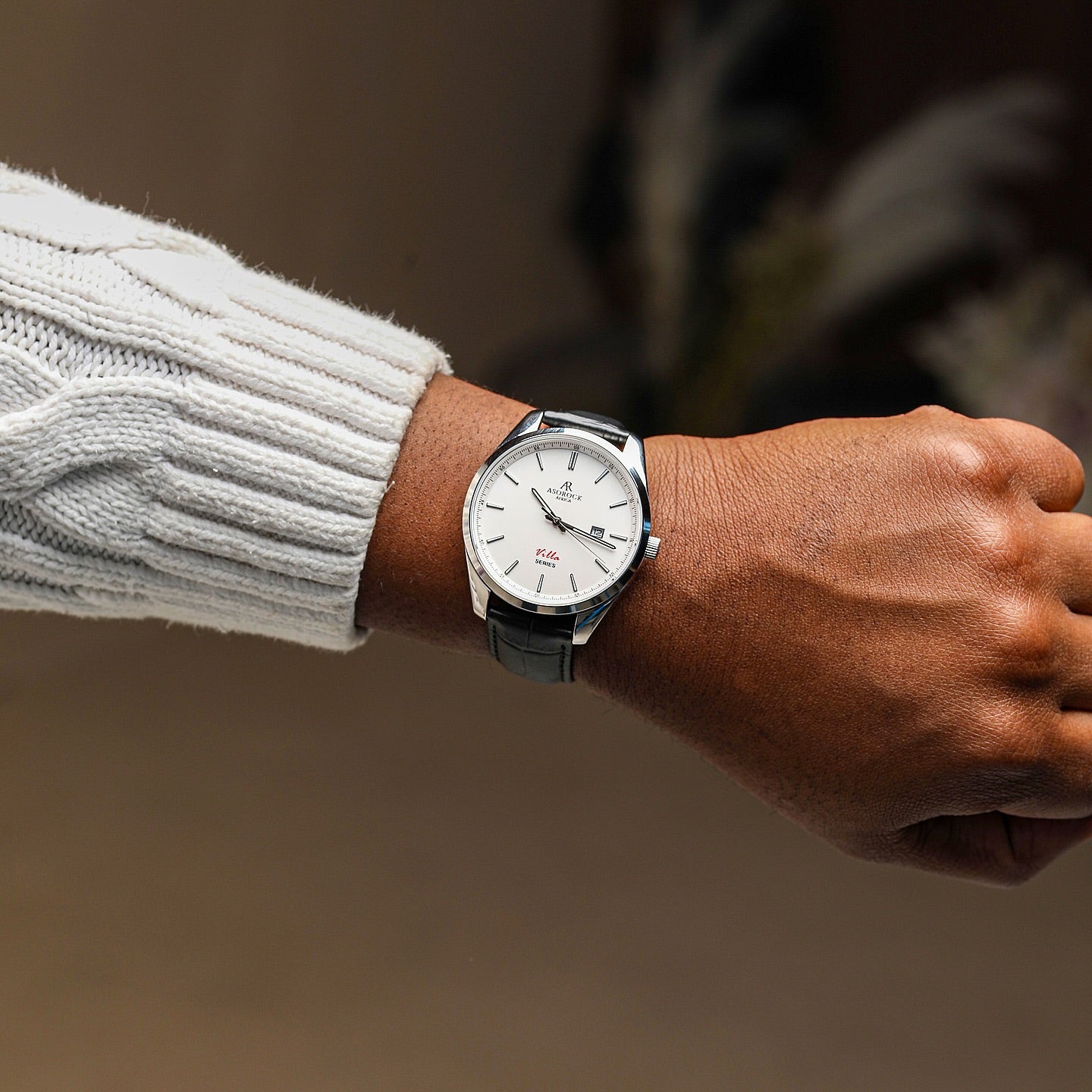 Silver/white - black leather strap Villa