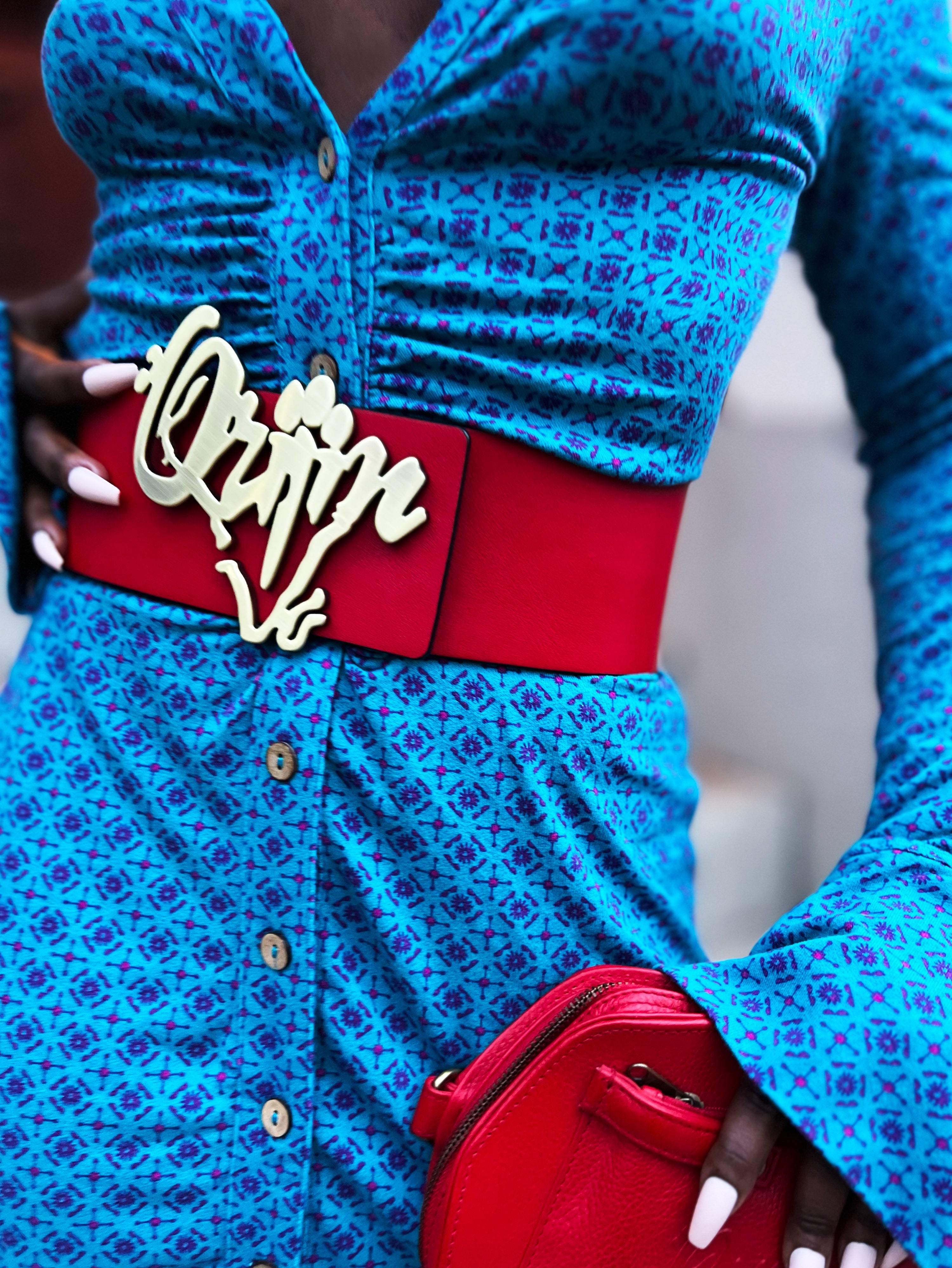 Orijin Logo Reversible Wide Leather Belt (Black/Red)