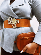 Orijin Logo Reversible Wide Leather Belt (Brown/Grey)