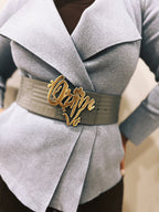 Orijin Logo Reversible Wide Leather Belt (Brown/Grey)