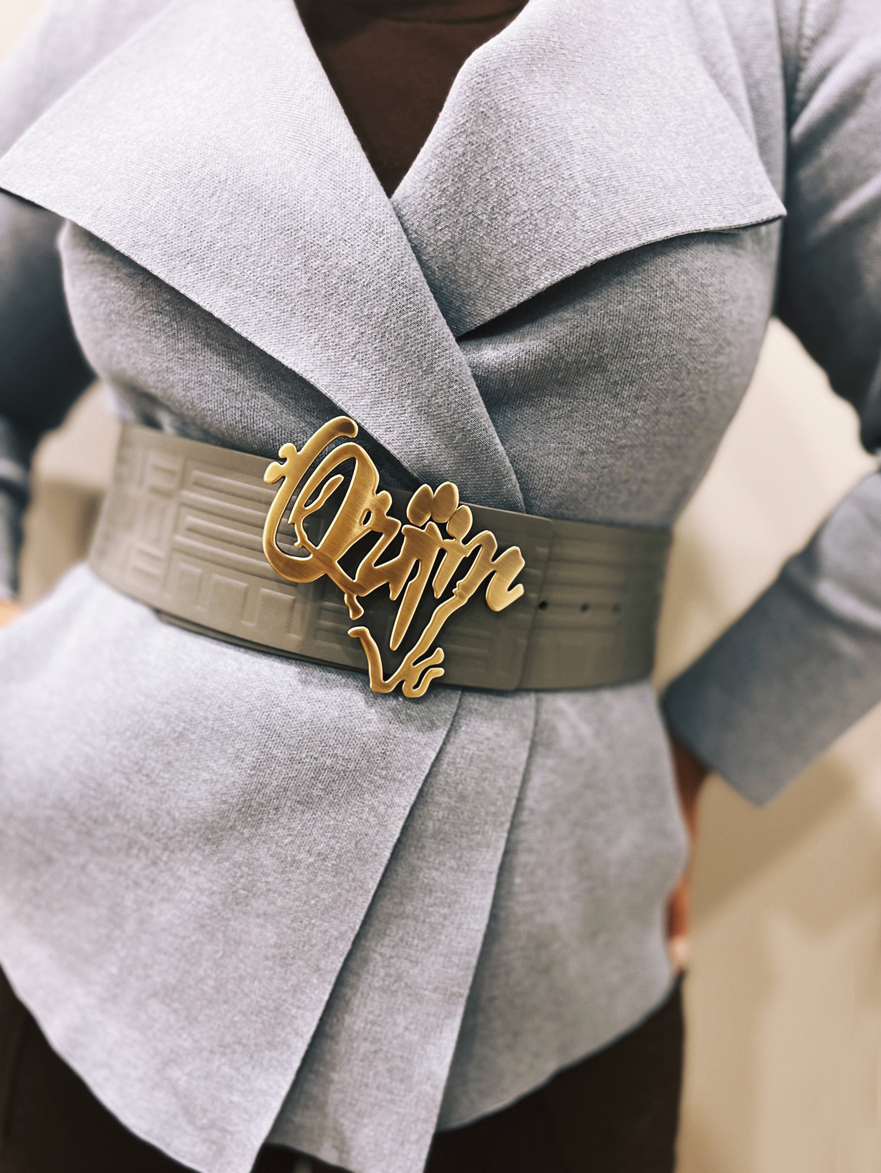 Orijin Logo Reversible Wide Leather Belt (Brown/Grey)