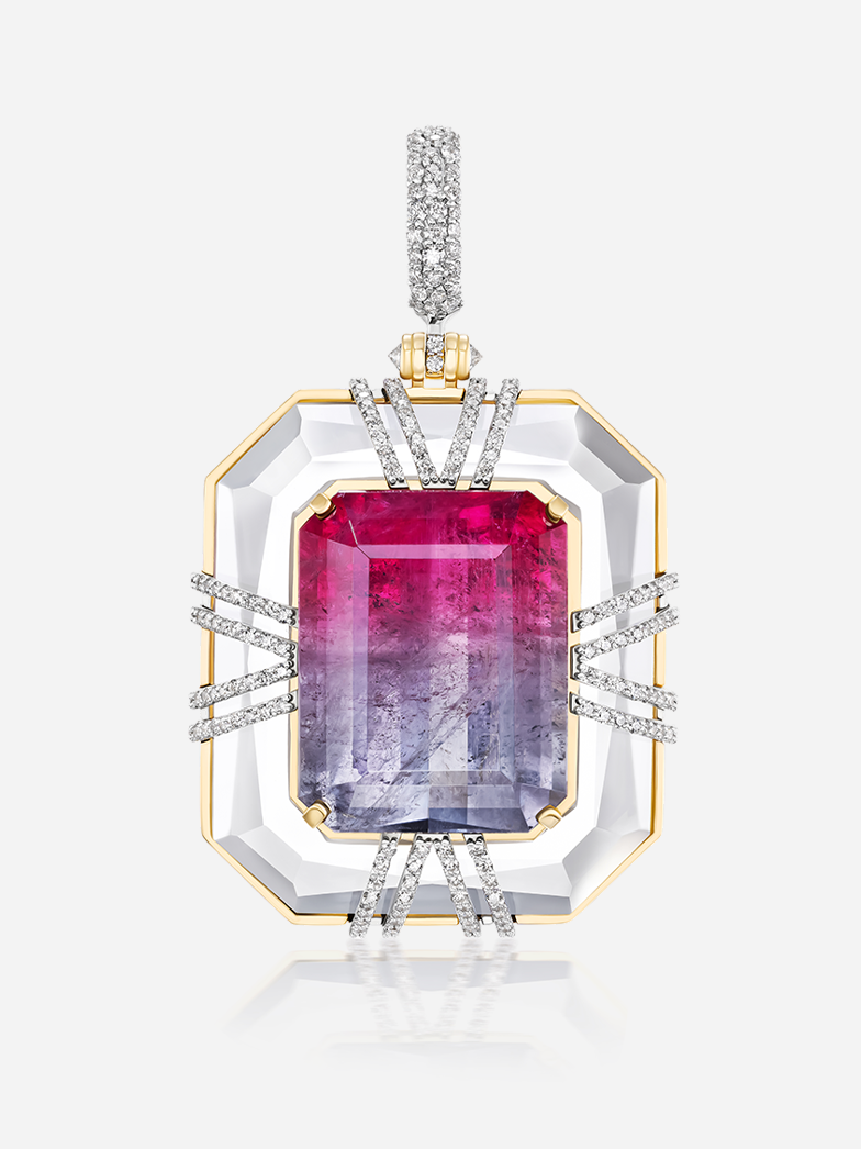 "Tie Dye" 31.87ct Bi-Color Tourmaline "Bianca" Pendant