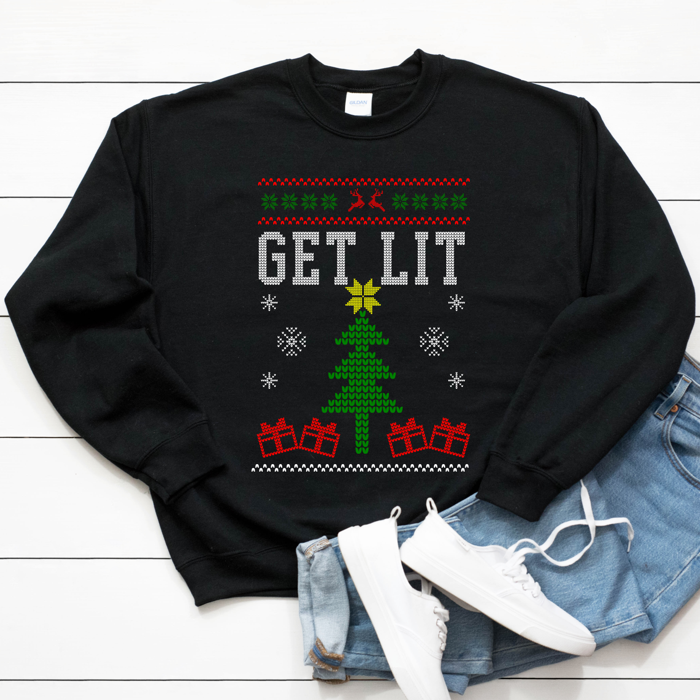 Get Lit Christmas Sweater - Black Christmas Sweater - Unisex African American Christmas Sweater